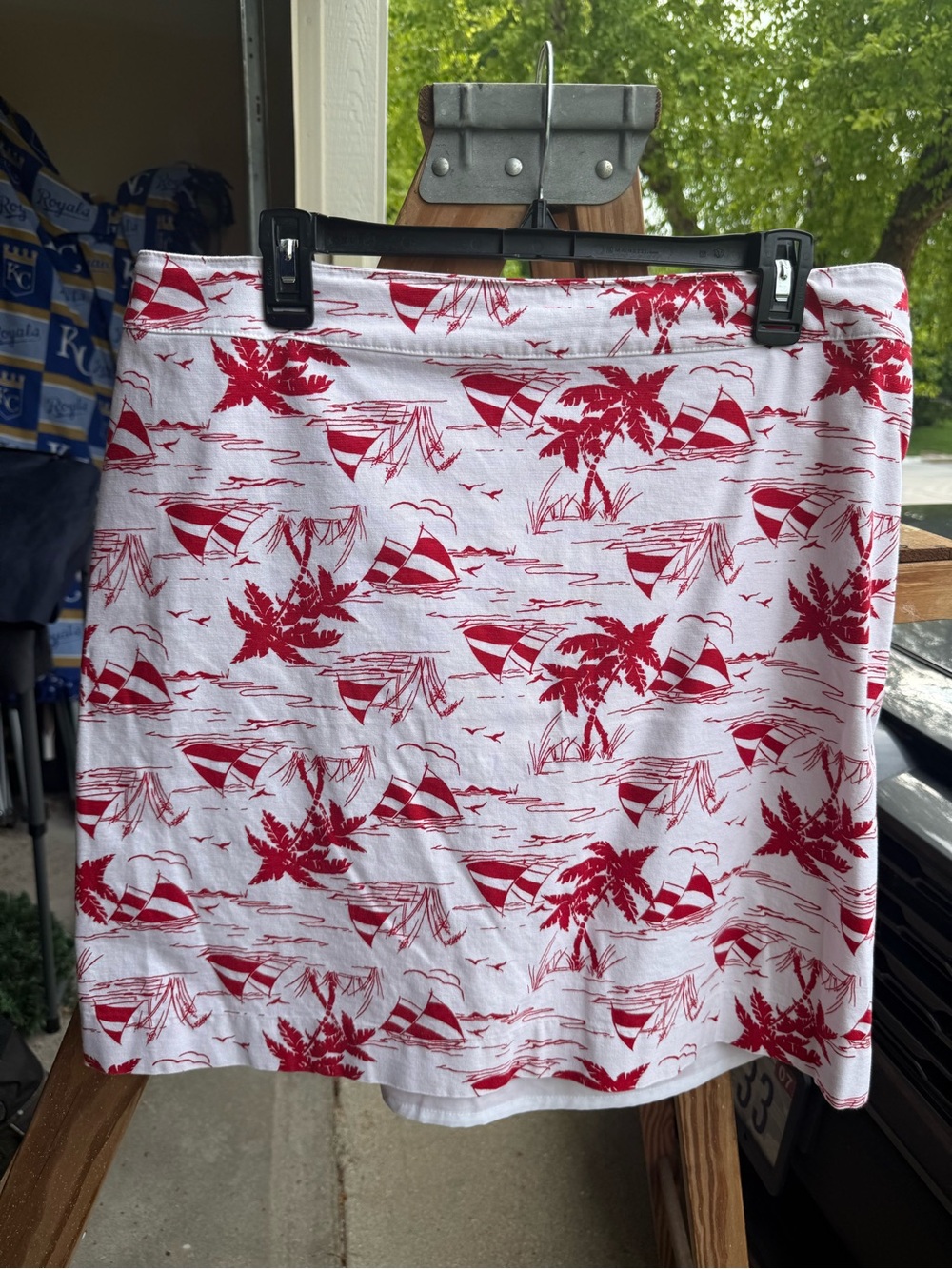 Talbots Plus White Skirt with Red Nautical Print
